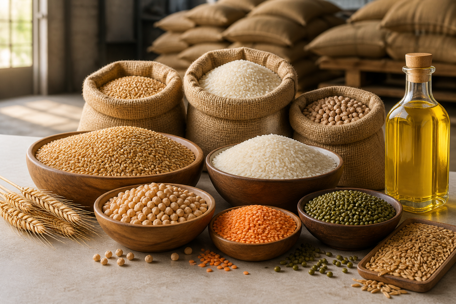 Selection of grains, pulses and edible oil